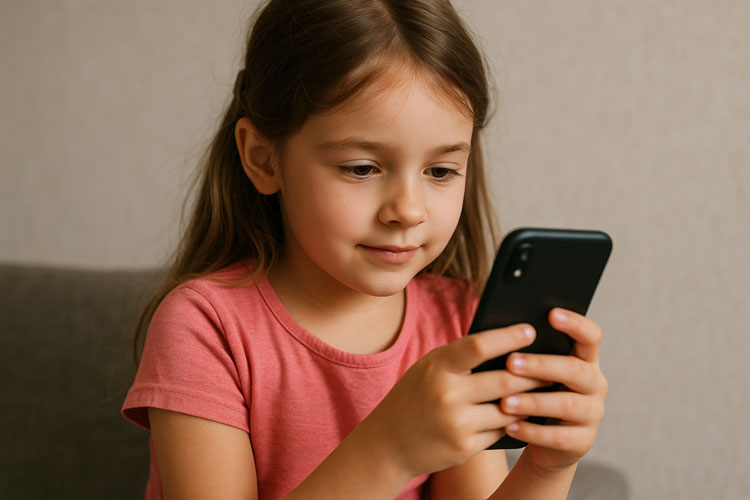 Niña usando un smartphone